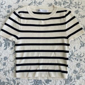 Zara Striped Cropped Knit T-shirt